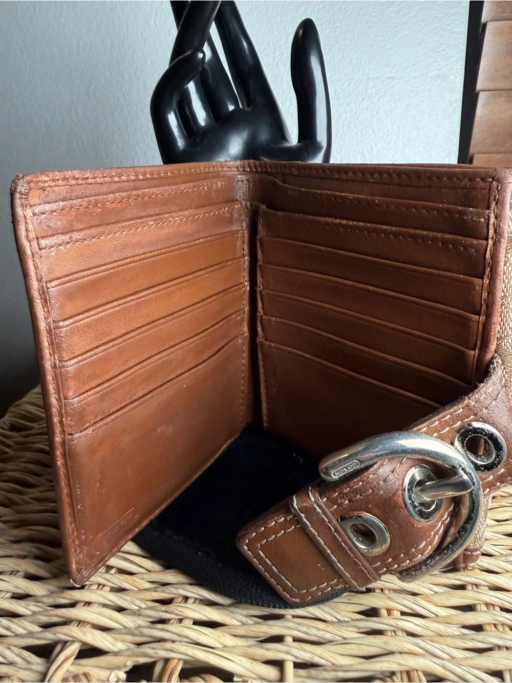 Coach Brown Signature Canvas Bifold Wallet with Leather Trim